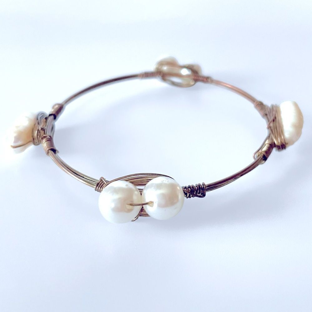 Freshwater Pearl Wire Wrapped Bangle Bracelet